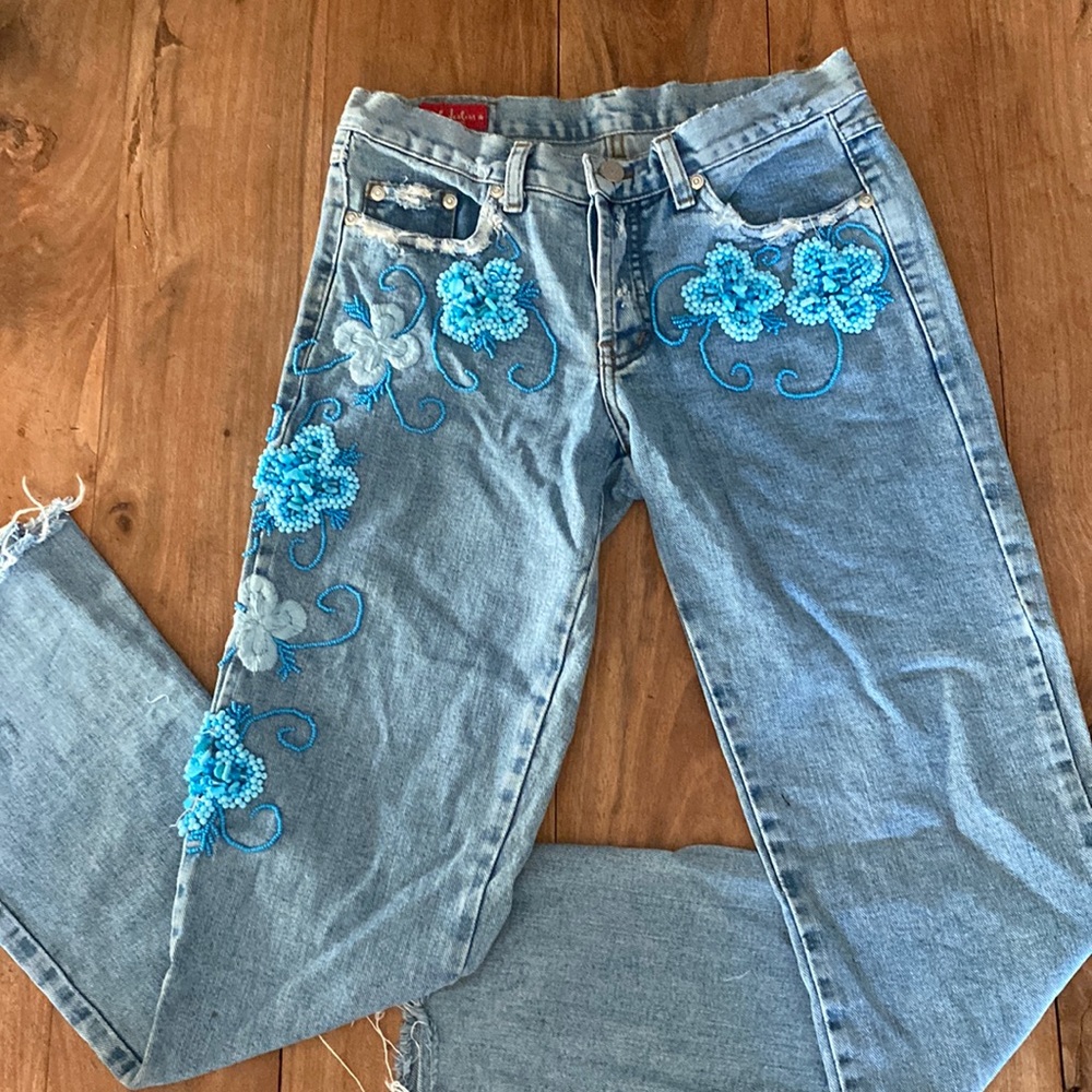 Le Jealous Beaded Jeans Butterfly Designs